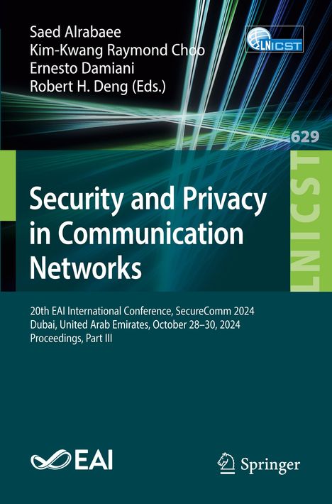 Titel: "Security and Privacy in Communication Networks". Konferenzdetails unten. Grüne Linien auf dunklem Hintergrund.