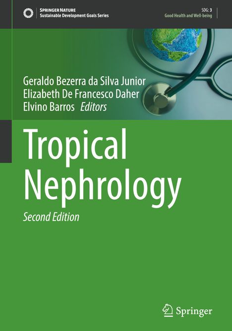 Springer Nature SDG: 3, „Tropical Nephrology“, ein Stethoskop umkreist einen Globus.