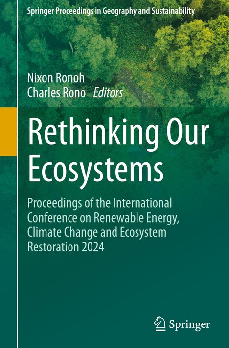 "Rethinking Our Ecosystems", Buchcover, mit Baumkronen in Grüntönen, Springer-Logo unten rechts.