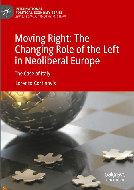 Text: "Moving Right: The Changing Role of the Left in Neoliberal Europe. The Case of Italy. Lorenzo Cortinovis." Puzzle-Grafik.