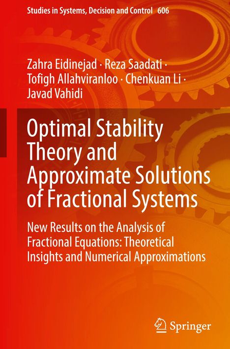 Studie über Stabilitätstheorie und Lösungen fraktionaler Systeme; Zahnräder in orangefarbenem Hintergrund.