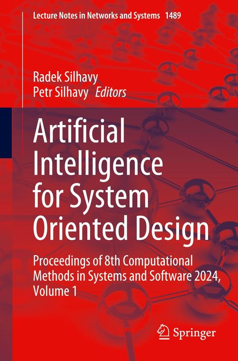 „Artificial Intelligence for System Oriented Design“ in weiß auf rotem Hintergrund, mit abstrakten Netzlinien.