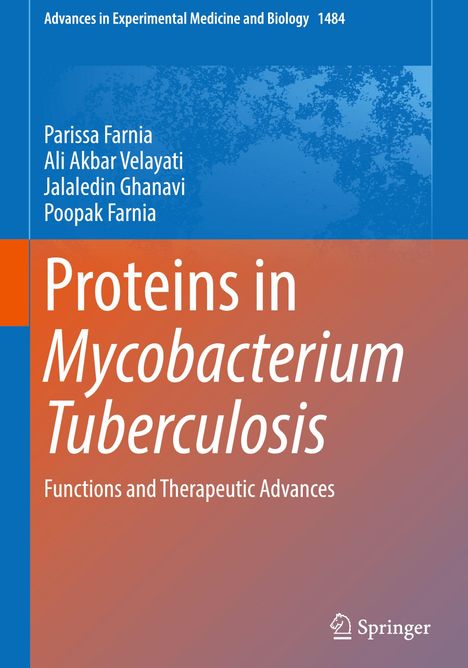 Oben: "Advances in Experimental Medicine and Biology 1484", darunter Autoren, Titel über Proteine in Mycobacterium Tuberculosis. Springer-Logo.