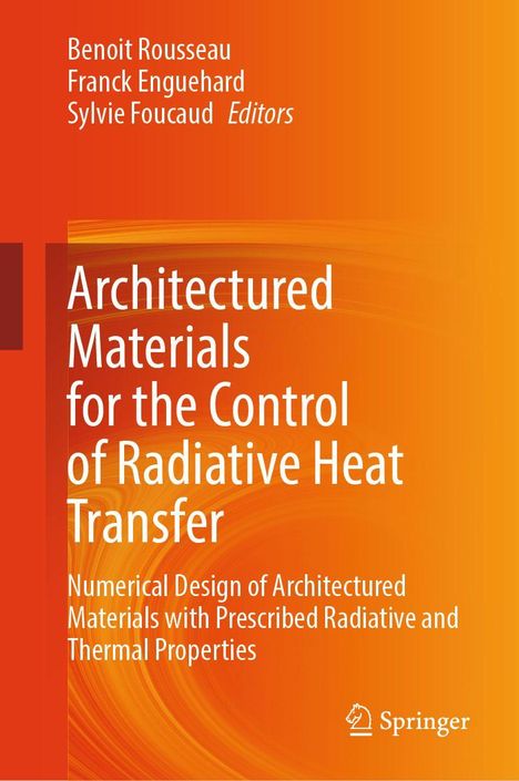 Text: "Architectured Materials for the Control of Radiative Heat Transfer." Orange Hintergrund mit weißem Text. Springer-Logo.