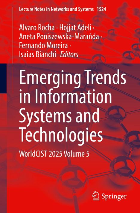 Emerging Trends in Information Systems, WorldCIST 2025 Vol 5. Rotes abstraktes Muster, Springer-Logo rechts unten.