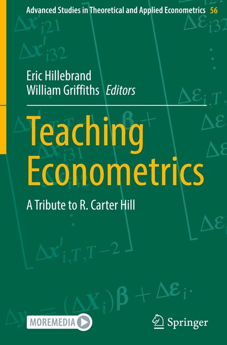 Buchtitel "Teaching Econometrics: A Tribute to R. Carter Hill". Namen der Herausgeber und mathematische Symbole im Hintergrund.