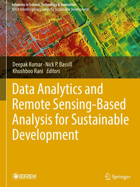 Titel: Data Analytics and Remote Sensing-Based Analysis for Sustainable Development. Farbige Karte im Hintergrund.