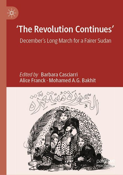 'The Revolution Continues' – December's Long March for a Fairer Sudan. Illustration von Menschen mit einem großen Federkiel.