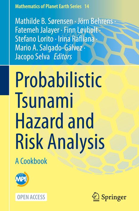 Titel: "Probabilistic Tsunami Hazard and Risk Analysis". Blaue und gelbe Farbgebung mit Wabenmuster.