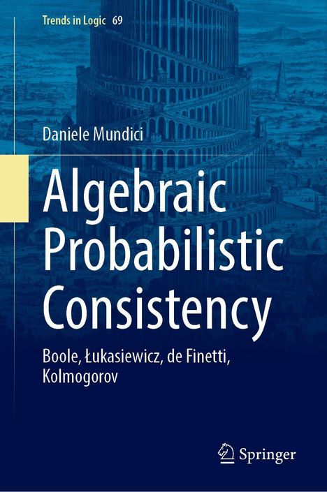 "Algebraic Probabilistic Consistency" von Daniele Mundici, mit einem blauen Stadtbild im Hintergrund.
