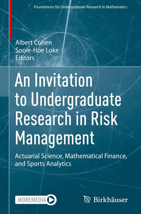 "An Invitation to Undergraduate Research in Risk Management" steht in großen weißen Buchstaben auf einem blauen Hintergrund.