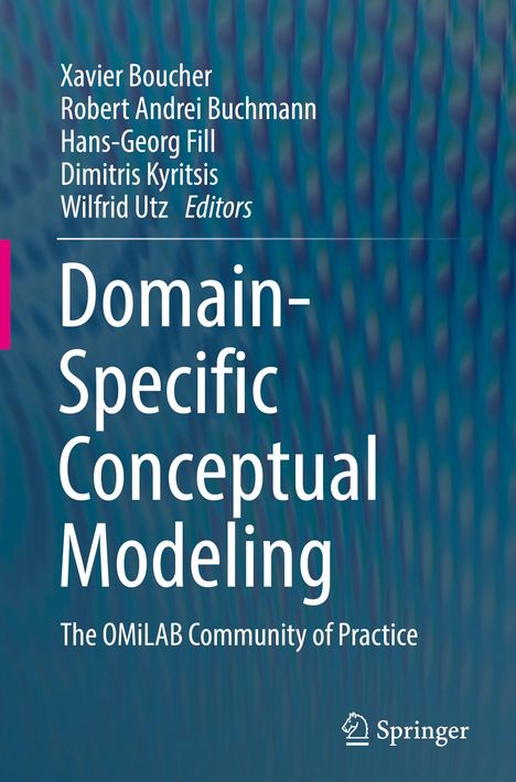 „Domain-Specific Conceptual Modeling“, Titel eines Buches. Blaues Hintergrundmuster, Springer-Logo unten rechts.