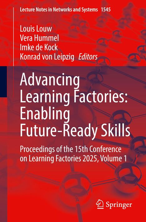 "Advancing Learning Factories: Enabling Future-Ready Skills" in Weiß auf rotem Hintergrund. Springer-Logo unten.
