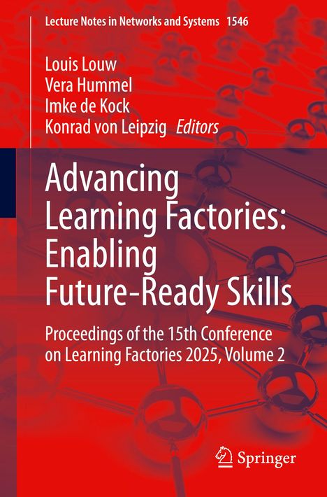 Text: Advancing Learning Factories: Enabling Future-Ready Skills. Rotes Cover mit Netzstruktur und Springer-Logo.