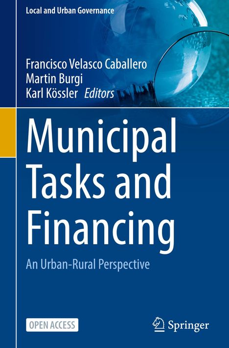 "Municipal Tasks and Financing: An Urban-Rural Perspective" von Francisco Velasco Caballero und anderen, blau-weiße Gestaltung.