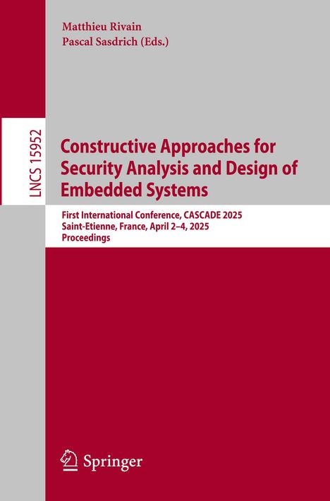 "Constructive Approaches for Security Analysis and Design of Embedded Systems" in Rot auf grauem und rotem Hintergrund.