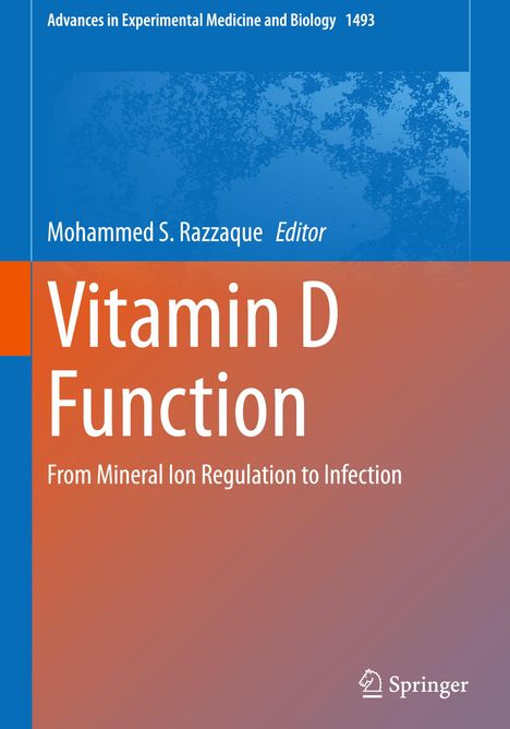 "Vitamin D Function" und mehr, in Weiß und Orange auf Blau-Orange. Autorenname und "Springer" Logo unten rechts.