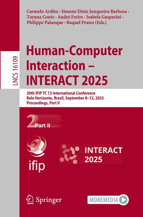 Buchtitel: "Human-Computer Interaction – INTERACT 2025" inklusive Konferenzdetails. Enthält Logos von ifip, INTERACT 2025, Springer.