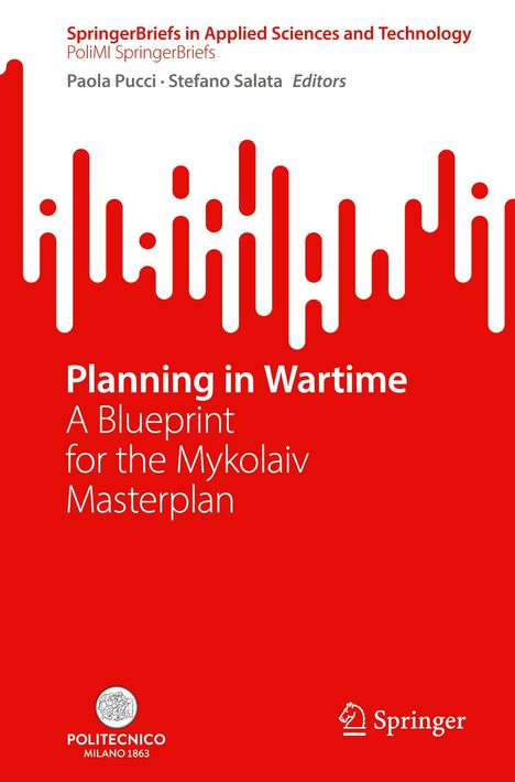 SpringerBriefs über Planung im Krieg, Mykolaiv Masterplan. Weiße Schrift auf rotem Hintergrund, mit Logos unten.