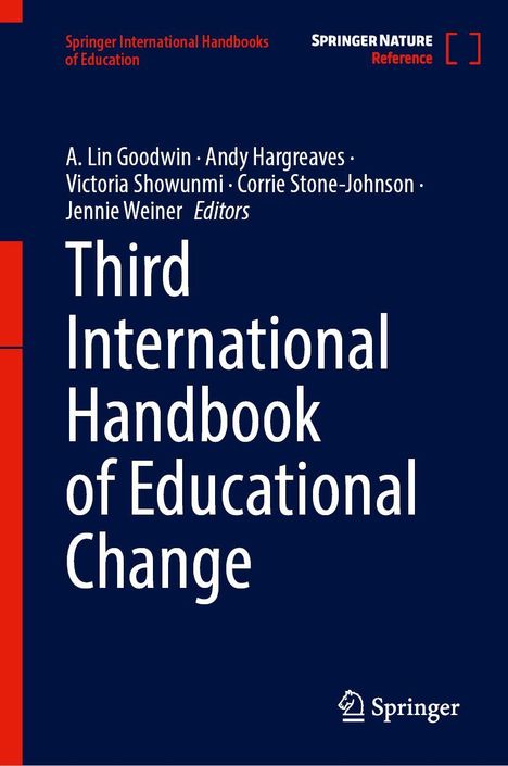 Der Text beschreibt ein Buch: "Third International Handbook of Educational Change," herausgegeben von mehreren Autoren.