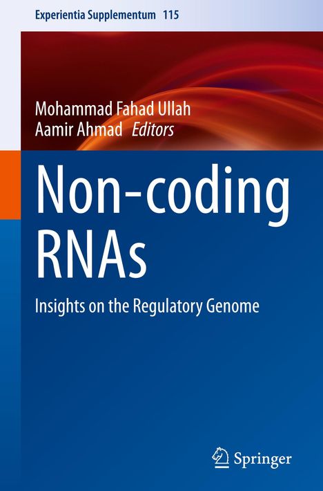 Titel: Non-coding RNAs: Insights on the Regulatory Genome. Autoren: Mohammad Fahad Ullah, Aamir Ahmad. Oben rote abstrakte Wellen.