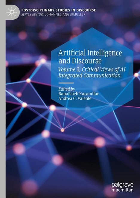 "Artificial Intelligence and Discourse," ein Buchcover mit Netzwerk-Motiv in Blau- und Lilatönen.