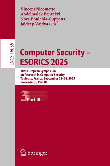 Frontseite eines Buches mit Infos zu "Computer Security – ESORICS 2025", Herausgeber und Veranstaltungstermin in Toulouse.