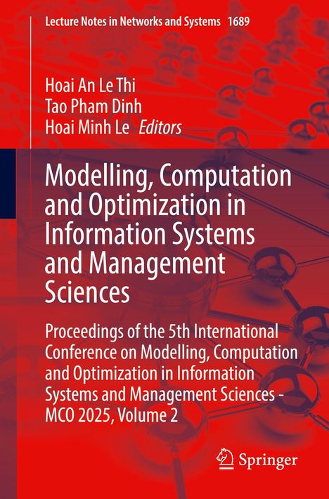 Roter Hintergrund mit Netzwerkmotiv. Titel: "Modelling, Computation and Optimization in Information Systems and Management Sciences."