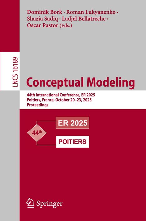 Cover: Titel "Conceptual Modeling", Konferenz ER 2025, Poitiers, France, 20.–23. Oktober 2025. Oben Editorennamen. Rechts ein Diagramm und Logo unten.