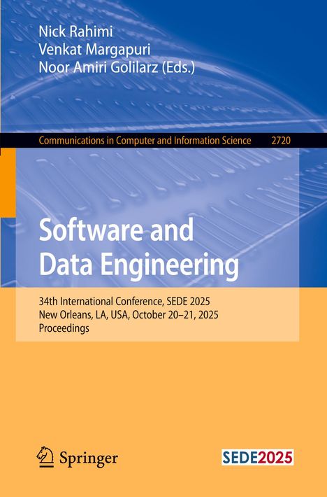 "Software and Data Engineering", Konferenz SEDE 2025, New Orleans, 20.–21. Oktober 2025. Gelbe und blaue Gestaltung. Springer-Logo.