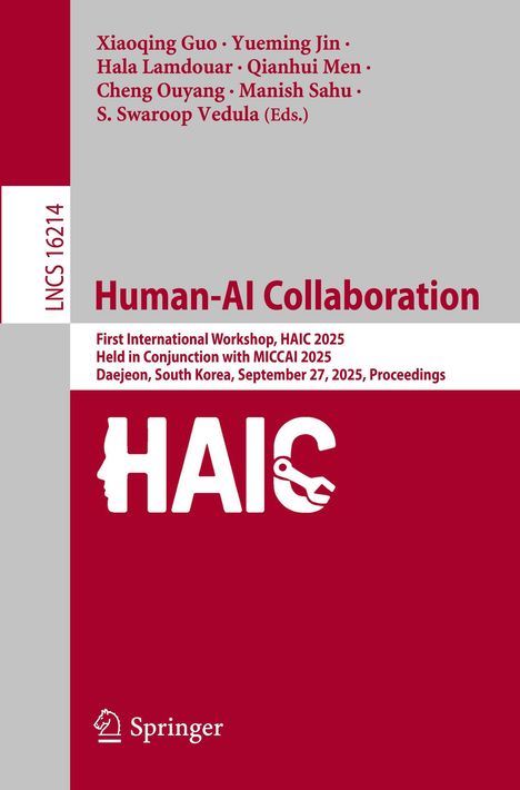 "Human-AI Collaboration" steht im Zentrum. Darunter: "First International Workshop, HAIC 2025". Logo mit Kopf und Zahnrad.