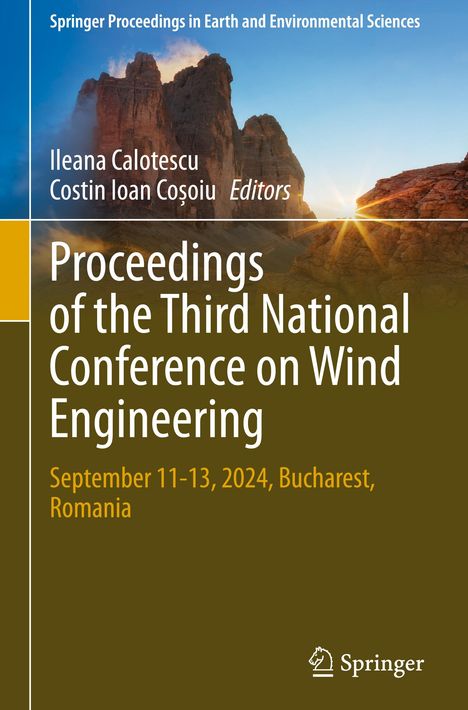 "Proceedings of the Third National Conference on Wind Engineering, September 11-13, 2024, Bucharest, Romania. Cover mit Bergen."