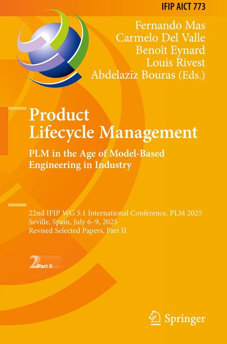 "Product Lifecycle Management: PLM in the Age of Model-Based Engineering in Industry" in Weiß auf Orange, mit buntem Logo.