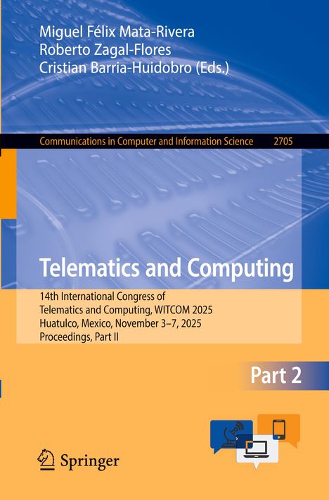 Titel: "Telematics and Computing", 14. Internationaler Kongress, WITCOM 2025. Buntes Cover, orange und blau mit Technologie-Icons.