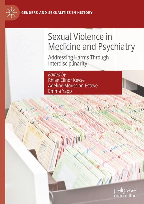Cover-Text: "Sexual Violence in Medicine and Psychiatry" mit weiteren redaktionellen Details. Aktenordner-Hintergrund.