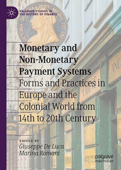 "Monetary and Non-Monetary Payment Systems" Buchcover mit antiken Schaufenstern und einem Bild von Königin Victoria.