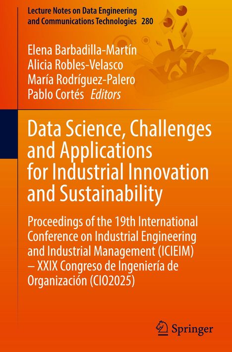 Titel: "Data Science, Challenges and Applications for Industrial Innovation and Sustainability". Orange Hintergrund.