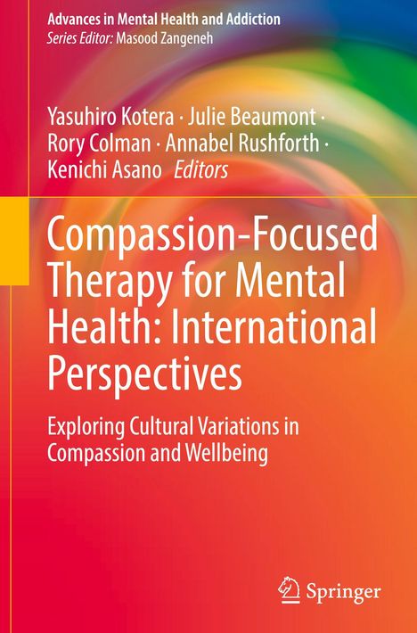Cover-Text: "Compassion-Focused Therapy for Mental Health: International Perspectives." Bunte, wirbelnde Hintergründe.