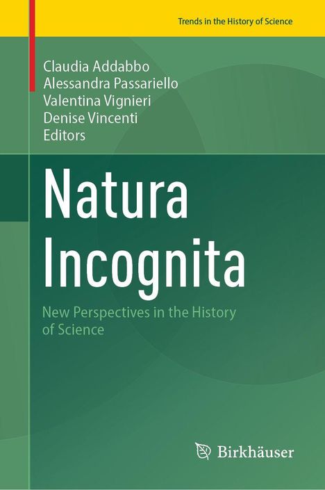 „Natura Incognita“ steht in großer weißer Schrift auf grünem Hintergrund, darunter Autoren und Verlag „Birkhäuser“.