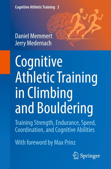 Buchtitel über Klettertraining. Autoren: Daniel Memmert, Jerry Medernach. Oben: Gehirn und laufende Figuren.