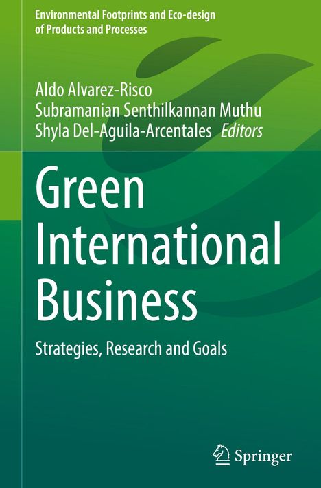 Grüner Hintergrund mit dem Titel "Green International Business: Strategies, Research and Goals". Logo von Springer unten rechts.