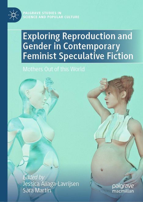 „Exploring Reproduction and Gender“, Illustration zweier schwangerer Figuren, eine humanoid, die andere künstlich.