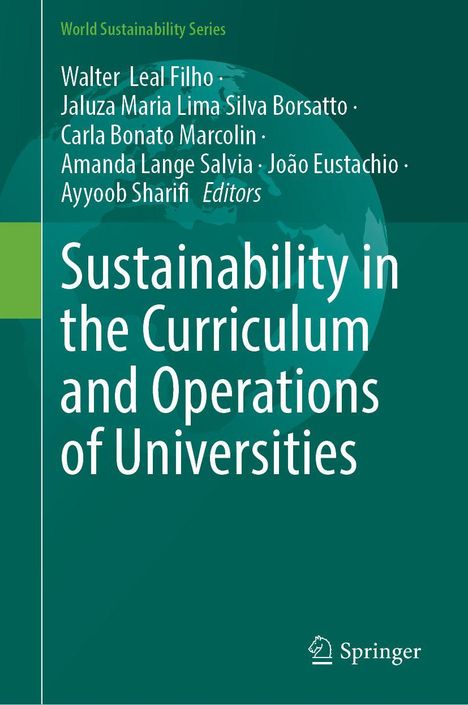 Titel: "Sustainability in the Curriculum and Operations of Universities". Grüne Farbgebung, Springer-Logo unten.