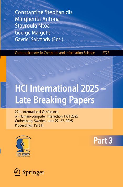 Buchtitel: HCI International 2025 – Late Breaking Papers. Konferenz in Schweden, Juni 2025. Teil 3. Springer-Logo.