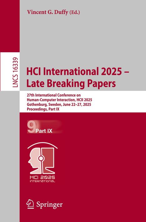 Buchtitel: "HCI International 2025 – Late Breaking Papers" mit Logo einer stilisierten Mensch-Maschine-Silhouette.