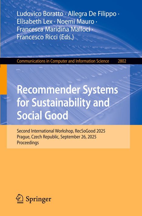 Titel: "Recommender Systems for Sustainability and Social Good", Workshop in Prag, 26. September 2025. Springer-Logo unten.