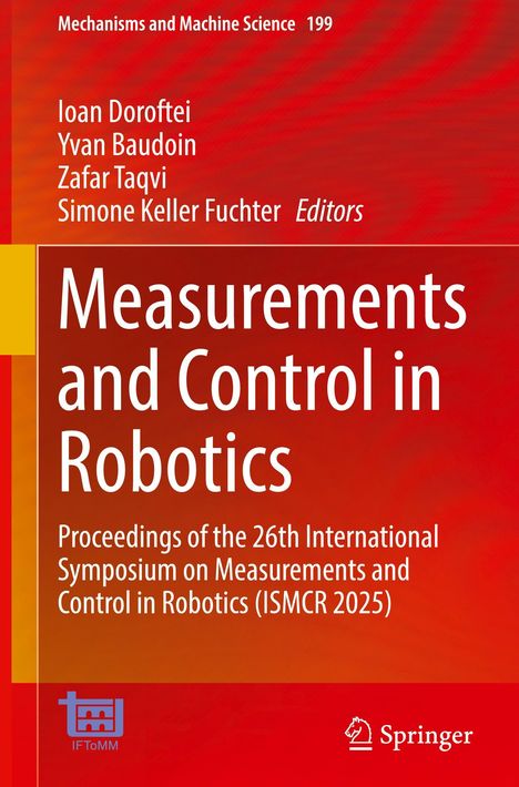 "Measurements and Control in Robotics" steht in großen weißen Buchstaben auf rotem Hintergrund. Zwei Logos unten.