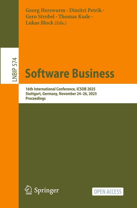 Georg Herzwurm, Dimitri Petrik, Gero Strobel, Thomas Kude, Lukas Block (Eds.) Software Business. Grüner Hintergrund. Springer Logo.