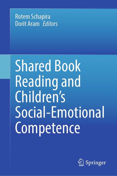 Blaues Buchcover, Titel: "Shared Book Reading and Children’s Social-Emotional Competence", Autoren: Rotem Schapira, Dorit Aram. Springer-Logo.