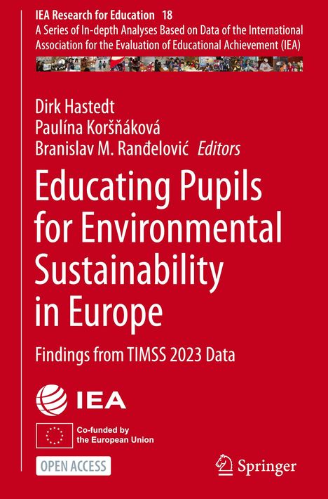 Titel: "Educating Pupils for Environmental Sustainability in Europe". Rote Abdeckung mit IEA und EU-Logo.